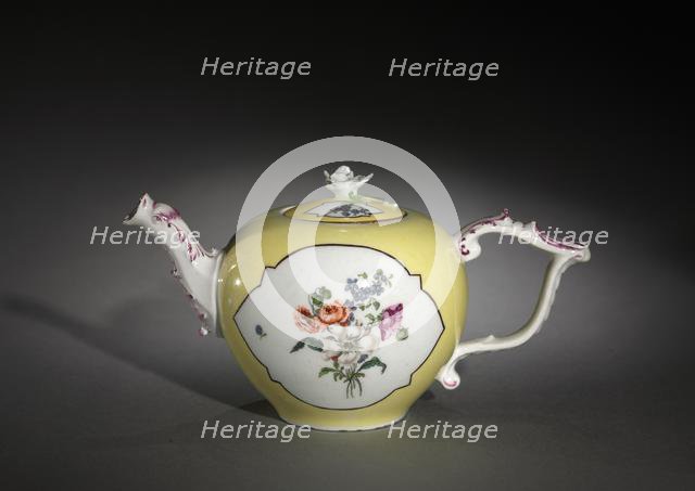 Teapot (yellow and decorated with floral design), c. 1750-1770. Creator: Meissen Porcelain Factory (German).