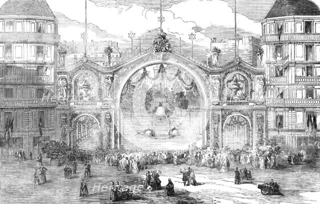 Triumphal Arch at the Victoria-Avenue, Place de l'Hotel de Ville - from a photograph by Richebourg,  Creator: Unknown.