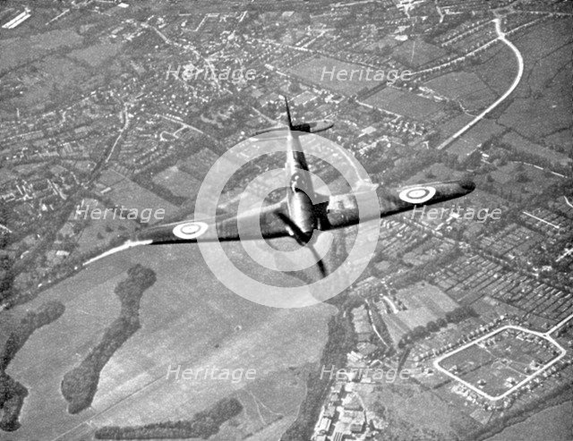 Hawker Hurricane in flight, Battle of Britain, World War II, 1940. Artist: Unknown