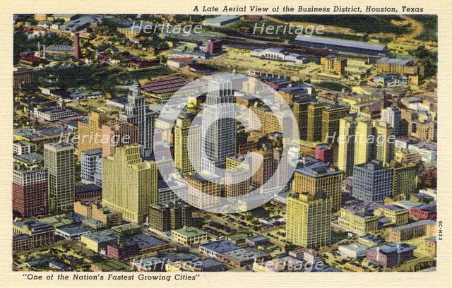 Aerial view of the business district, Houston, Texas, USA, 1950. Artist: Unknown