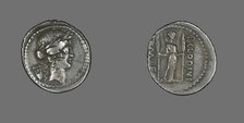 Denarius (Coin) Depicting the God Apollo, about 42 BCE, issued by P. Clodius. Creator: Unknown.