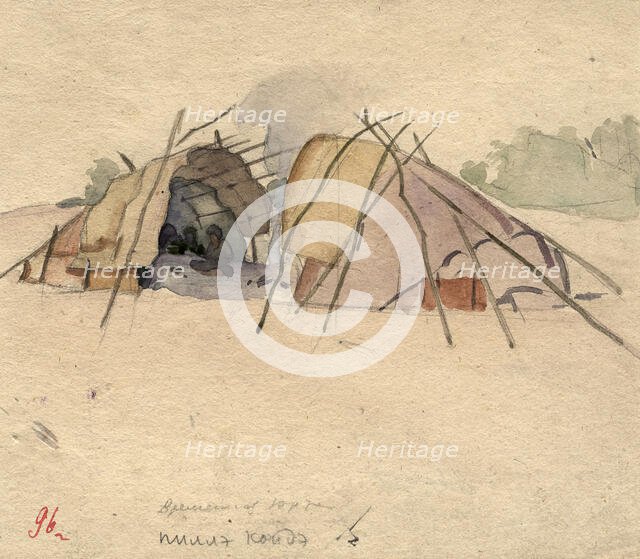 A yurt of two halves. Selkups, 1920. Creator: A. G. Vargin.