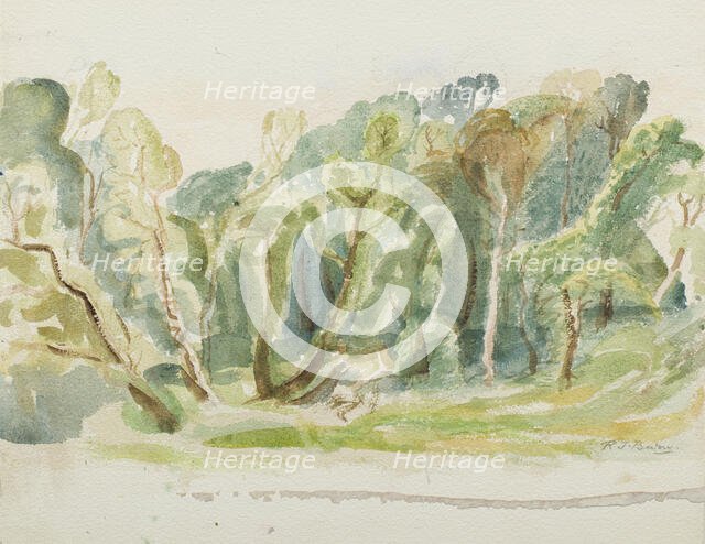 Sketch of a landscape with trees, mid 20th century. Creator: Rodney Burn.