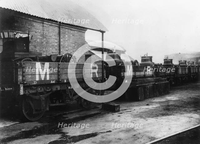 1899 Daimlers being transported by rail from factory. Creator: Unknown.