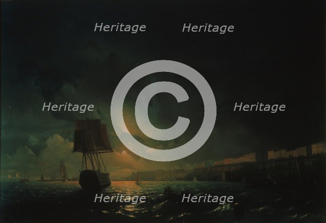 View over Odessa at moonlight night, 1896. Artist: Aivazovsky, Ivan Konstantinovich (1817-1900)