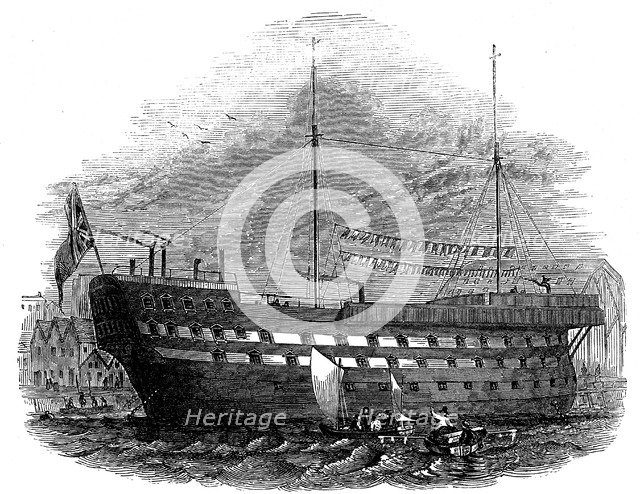 Prison hulk 'Warrior' at Woolwich, London, 1848. Artist: Unknown
