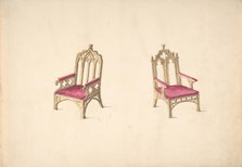 Design for Two Gothic Style Armchairs, early 19th century. Creator: Anon.