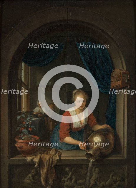 Maid at the window, c. 1660. Artist: Dou, Gerard (Gerrit) (1613-1675)