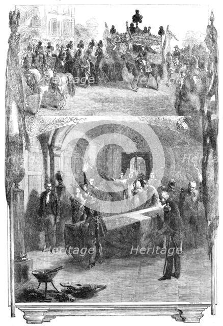 Interment of Marshal St. Arnaud in the Vault of the Marshals of France, beneath the Church..., 1854. Creator: Smyth.
