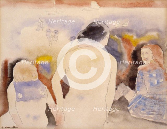 Untitled (Woman with Black Hair and Two Children), early 20th century. Creator: Charles Demuth.