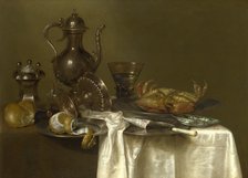 Still Life: Pewter, Silver Vessels and a Crab, ca 1636. Artist: Heda, Willem Claesz (1594-1680)