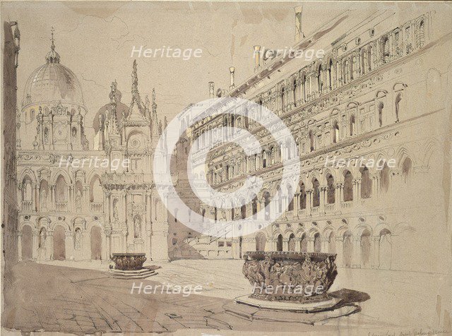 The Court of the Ducal Palace, Venice, May 1841. Artist: John Ruskin.