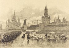 Le Couronnement du Tzar. Le Cortège imperiale traverse la Place Royale, 1883. Creator: Auguste Lepere.