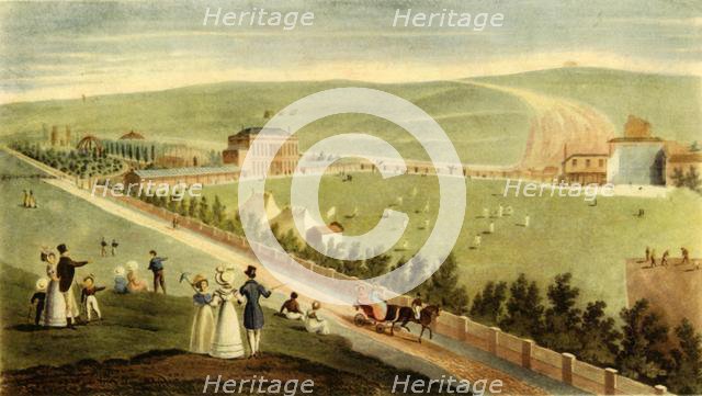 'Cricket at Ireland's Royal Brighton Gardens, c.1830', (1947).  Creator: George Hunt.