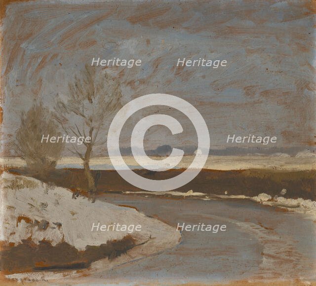 Study of winter landscape with river, c1912. Creator: Karol Pongrácz.