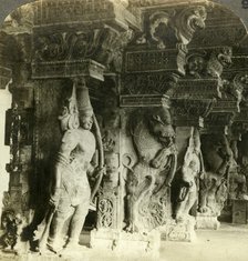 Pillars of a Hindu temple, Madurai, India, c1900s(?).Artist: Underwood & Underwood