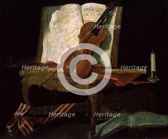 'Still Life with a Violin', 19th century. Artist: Pierre Justin Ouvrie