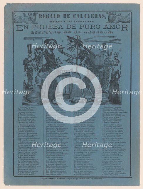 In proof of true love, a watercarrier skeleton arguing with a woman (Posada); two..., ca. 1900-1910. Creator: José Guadalupe Posada.