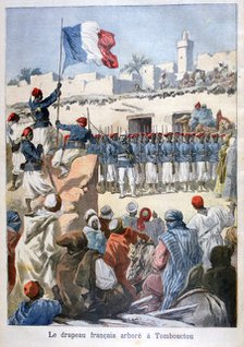 The raising of the French flag at Timbuktu, 1894. Artist: Frederic Lix