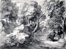 Wooded Landscape with a Man Crossing a Bridge, early 1780s. Creator: Thomas Gainsborough.