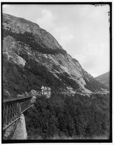 Willey Brook bridge and Mount Willard, Crawford Notch, White Mountains, N.H., between 1890 and 1901. Creator: Unknown.