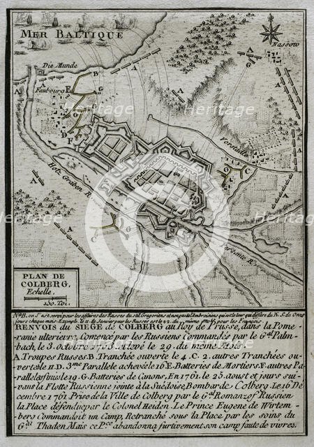 Seven Years War (1756-1763): Map of the Siege of Colberg (from 3 to 29 October 1758), 1765. Creator: Jean de Beaurain.