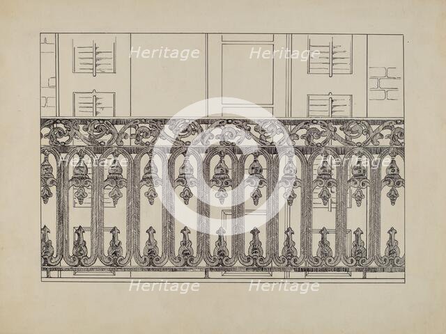 Cast Iron Balcony Rail, c. 1936. Creator: Arelia Arbo.