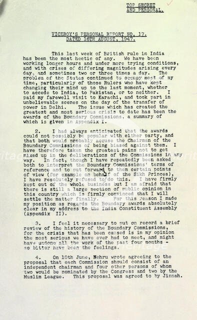 The final personal report of the last Viceroy of India, Lord Mountbatten of Burma, 1947. Creator: Unknown.