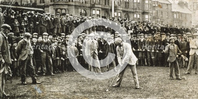 Golfer about to tee off at a tournament, 1902. Artist: Unknown
