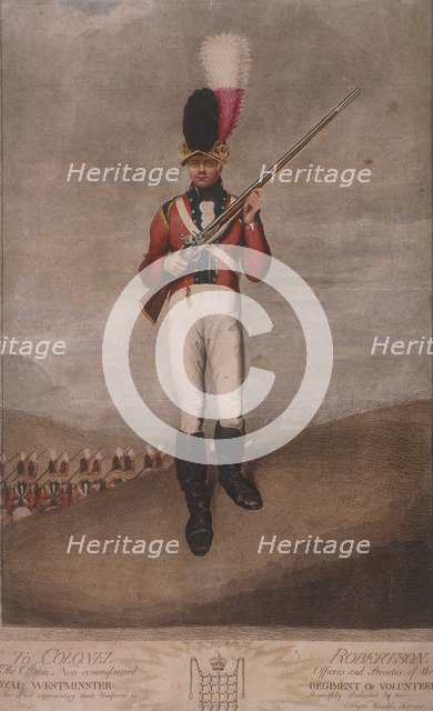 Military figure in the uniform of the Royal Westminster Regiment of Volunteers, c1800. Artist: John Dunn