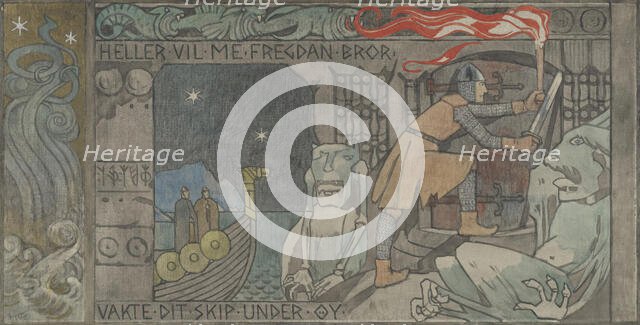 Asmund at the Gate in the Mountain, Between 1902 and 1904. Creator: Gerhard Munthe.