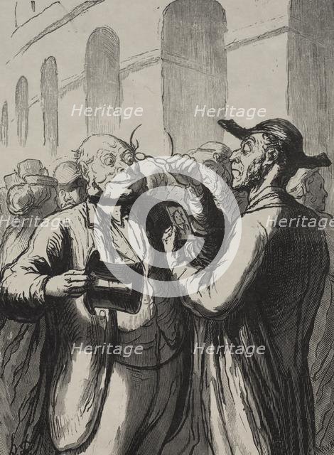 Exposition universelle: Linspection des photographies aux tourniquets.... Creator: Honoré Daumier (French, 1808-1879).
