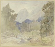 Mountain landscape, stream near Berchtesgaden, mid-late 19th century. Creator: Johann Balthasar Bauer.