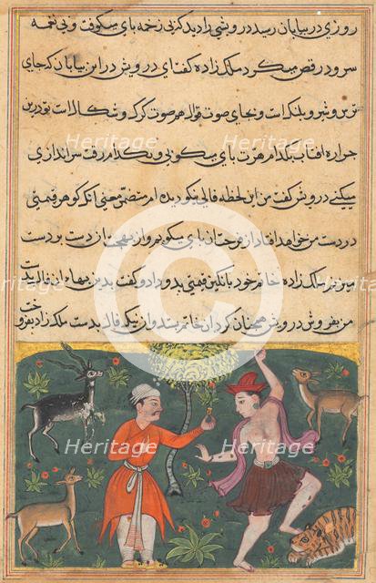 Page from Tales of a Parrot (Tuti-nama): Eighteenth night: The prince meets..., c. 1560. Creator: Unknown.