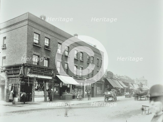 Butcher's and other shops on the Tower Bridge Road, Bermondsey, London, 1900. Artist: Unknown.