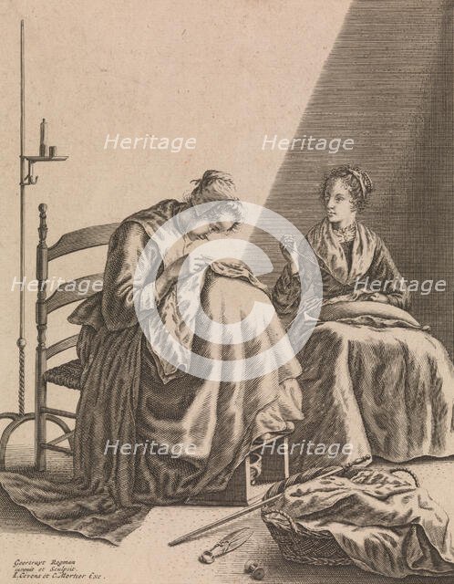 Two Women Sewing, Plate 1 from Five Feminine Occupations, ca. 1640-57. Creator: Geertruydt Roghman.