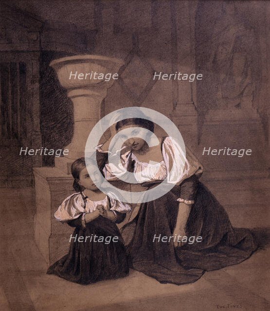 Mother and Child in Prayer, 19th century. Creator: Eugene Francois Fines.