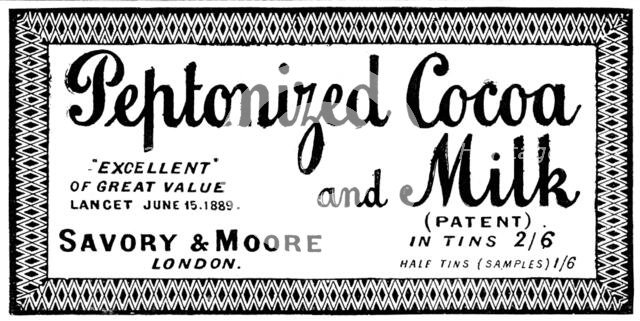 Advertisement for Peptonized Cocoa and Milk, 1895. Creator: Unknown.