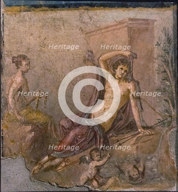 Narcissus, Echo and Eros, 1st H. 1st cen. AD. Creator: Roman-Pompeian wall painting.