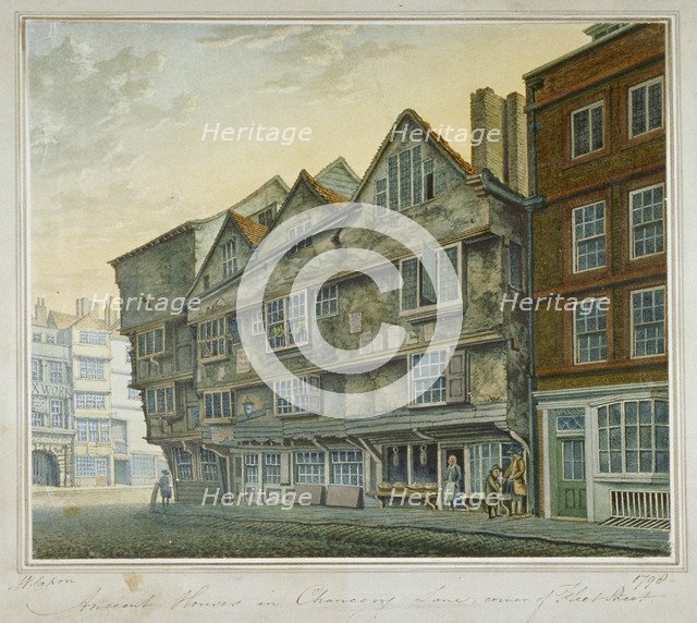 Houses on the corner of Chancery Lane and Fleet Street, City of London, 1798. Artist: William Capon