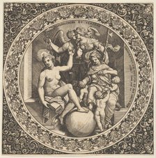 Scene with Misericordia and Veritas in a Circle at Center, 1580-1600. Creator: Theodore de Bry.