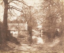 [View of a House in the Woods, with a Waterlogged Road], 1853-56. Creator: John Dillwyn Llewelyn.