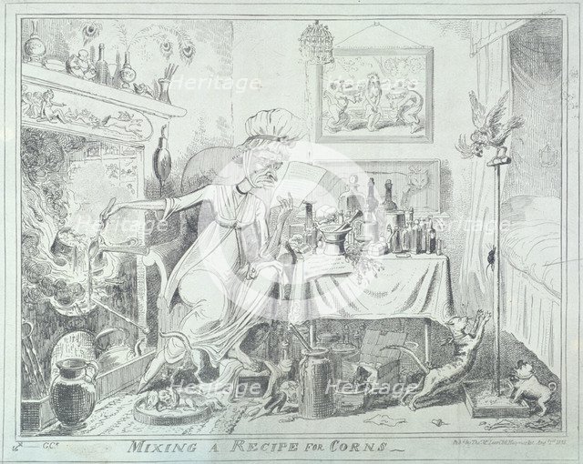 'Mixing a recipe for corns', 1835.  Artist: George Cruikshank