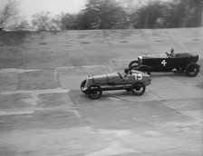 Vauxhall and Salmson racing at a BARC meeting, Brooklands, Surrey, 1931 Artist: Bill Brunell.