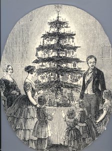Christmas with Queen Victoria, Prince Albert, their children and Queen Victoria's mother, in 1848 (f Artist: Anonymous  
