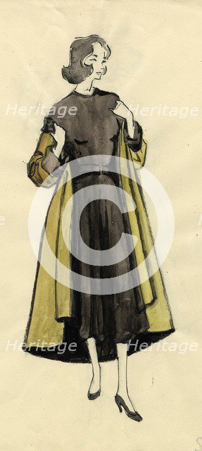 Woman in olive coat, c1950. Creator: Shirley Markham.