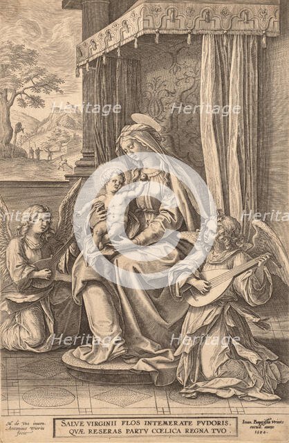 Virgin and Child Enthroned with Two Musical Angels,.n.d Creator: Jan Wierix.