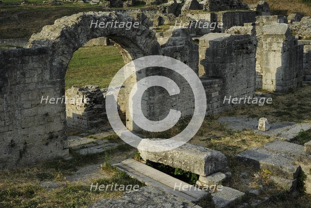 Partial view of the amphitheater ruins, ancient city of Salona, Solin, Croatia, 2018.  Creator: Unknown.