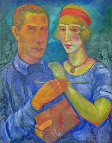 Self-portrait with His Wife Capitoline, 1920. Creator: Palmov, Viktor Nikandrovich (1888-1929).