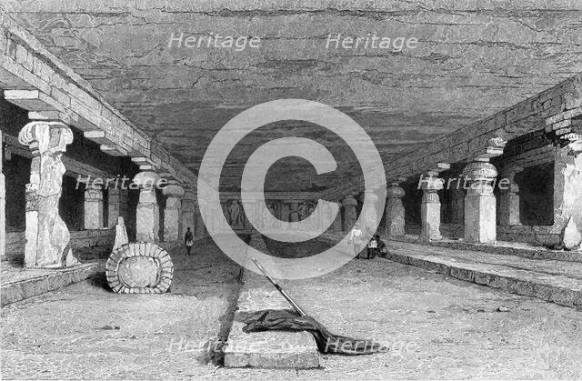'Interior of Dher Warra, Caves of Ellora', 1834. Creator: George Cattermole.